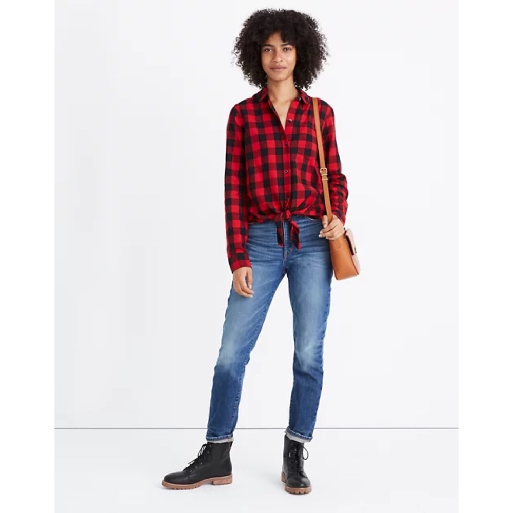 Madewell Flannel Tie-Front Shirt in Buffalo Check